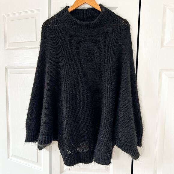 Anthropologie Wooden Ships Black Knit Poncho Sweater Oversized Pullover M/L - Picture 1 of 5